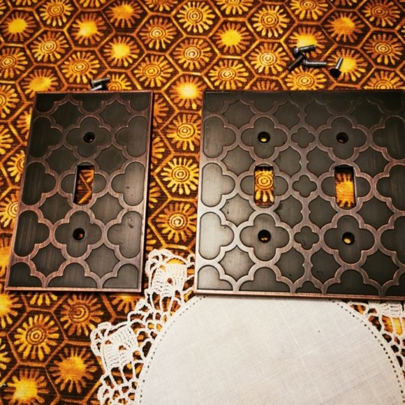 Trio of Embossed Allen and Roth Cast Bronze Light Switch Plates Covers - Picture 3 of 11